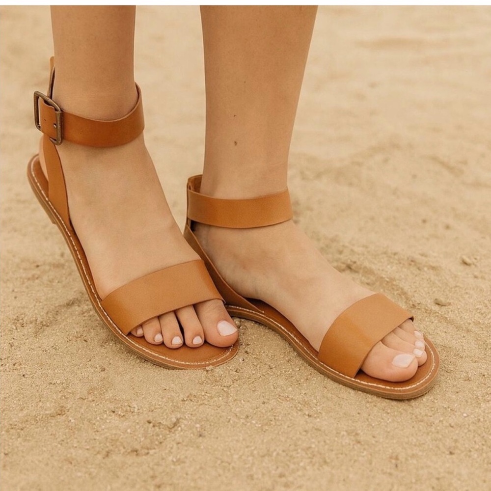 Madewell Tan Double-Strap Ankle Buckle Sandals